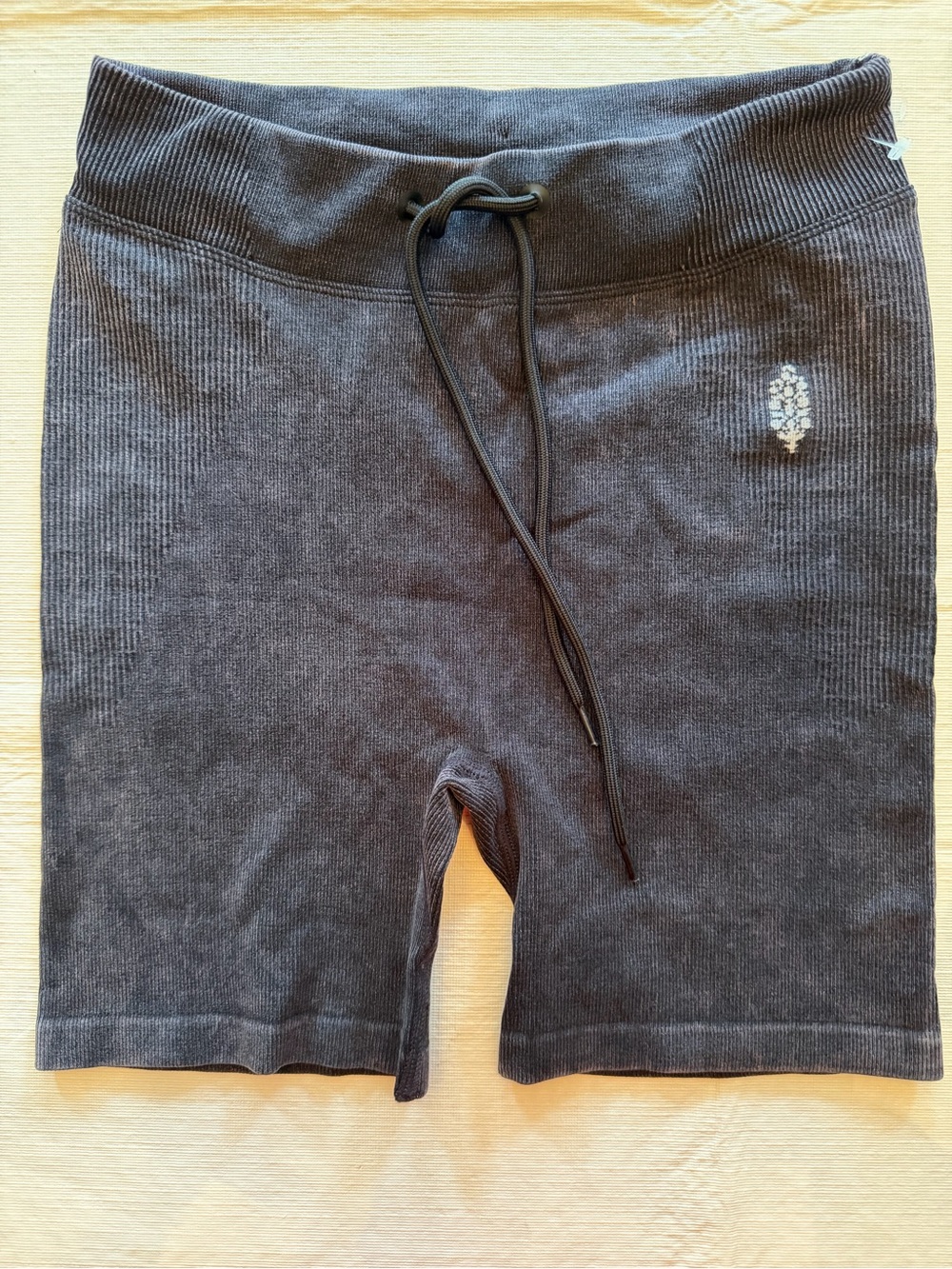 Free People NEW 🌷Mineral Wash Black Ribbed Knit Drawstring shorts NWOT